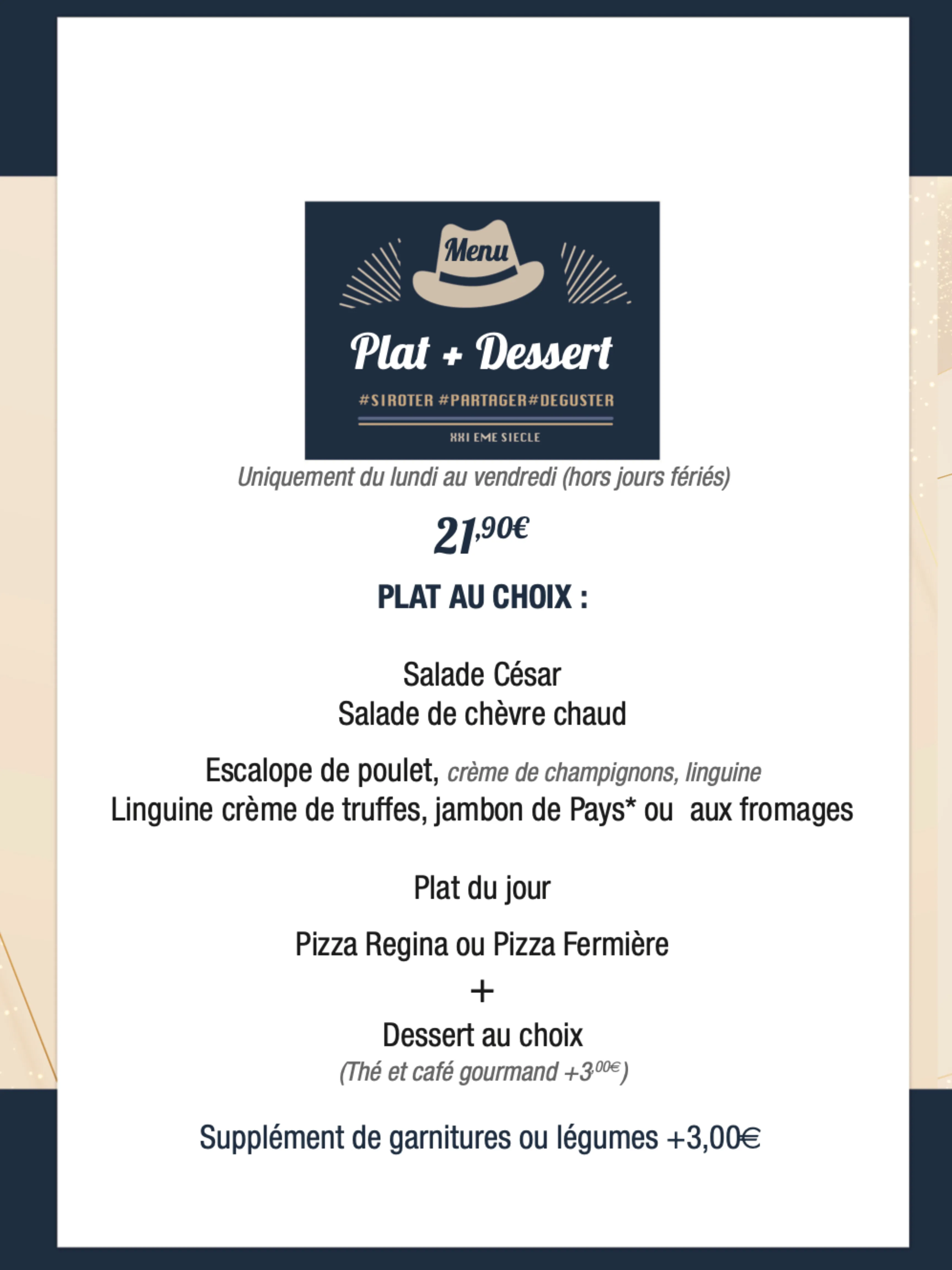 Menu Plat + Dessert