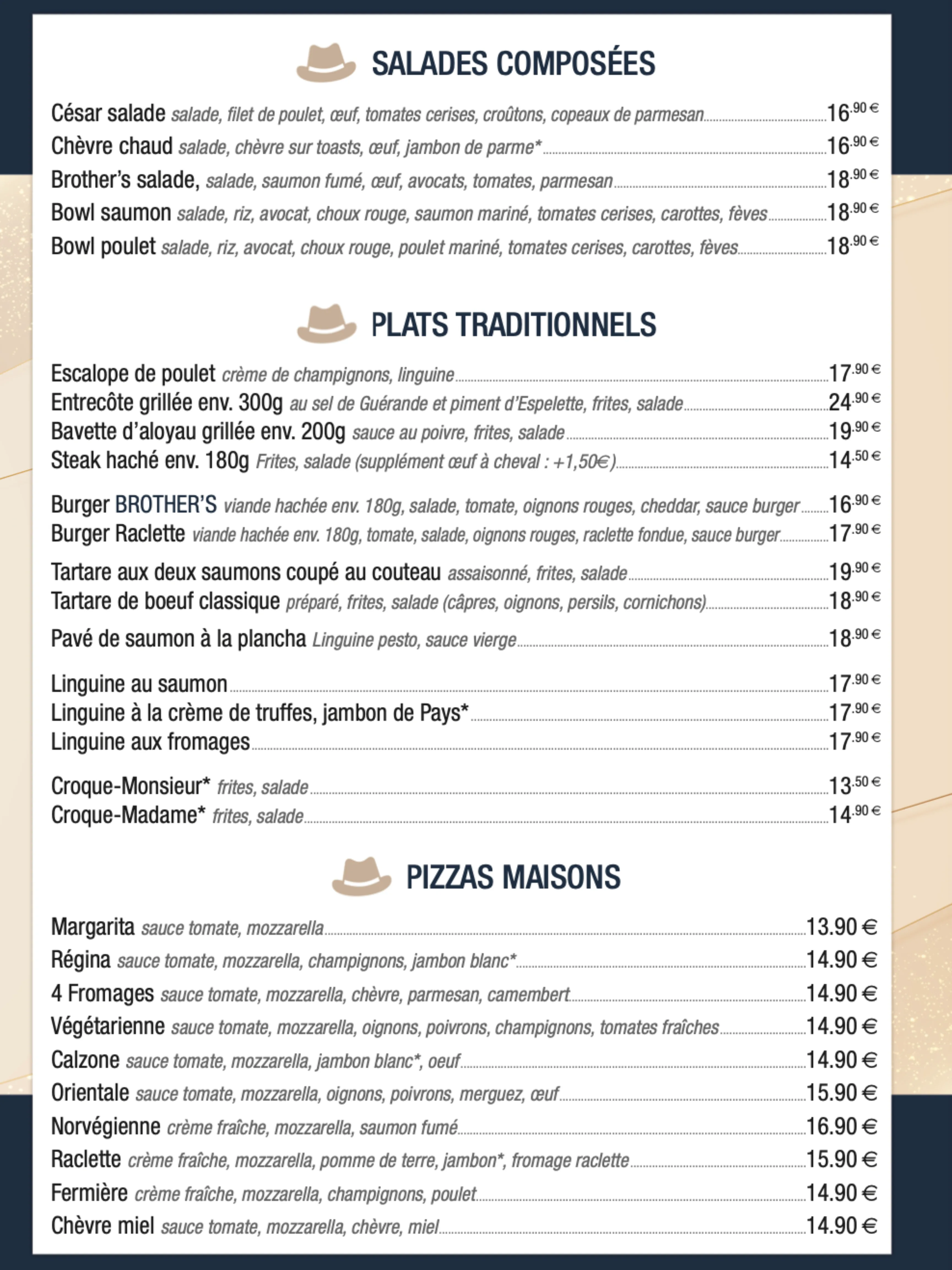 Salades Composées, Plats Traditionnels, Pizzas Maisons