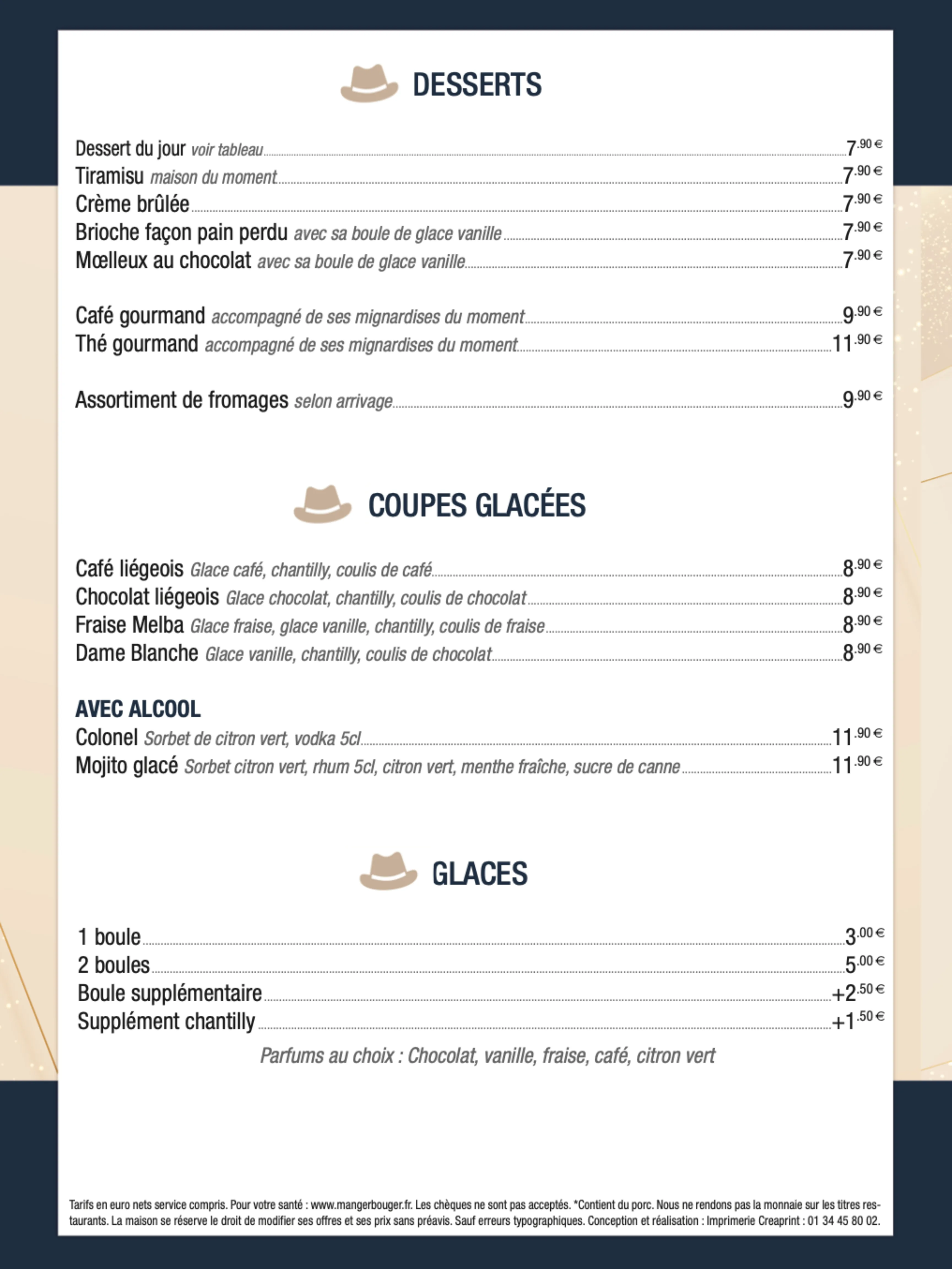 Desserts, Coupes glacées, Glaces